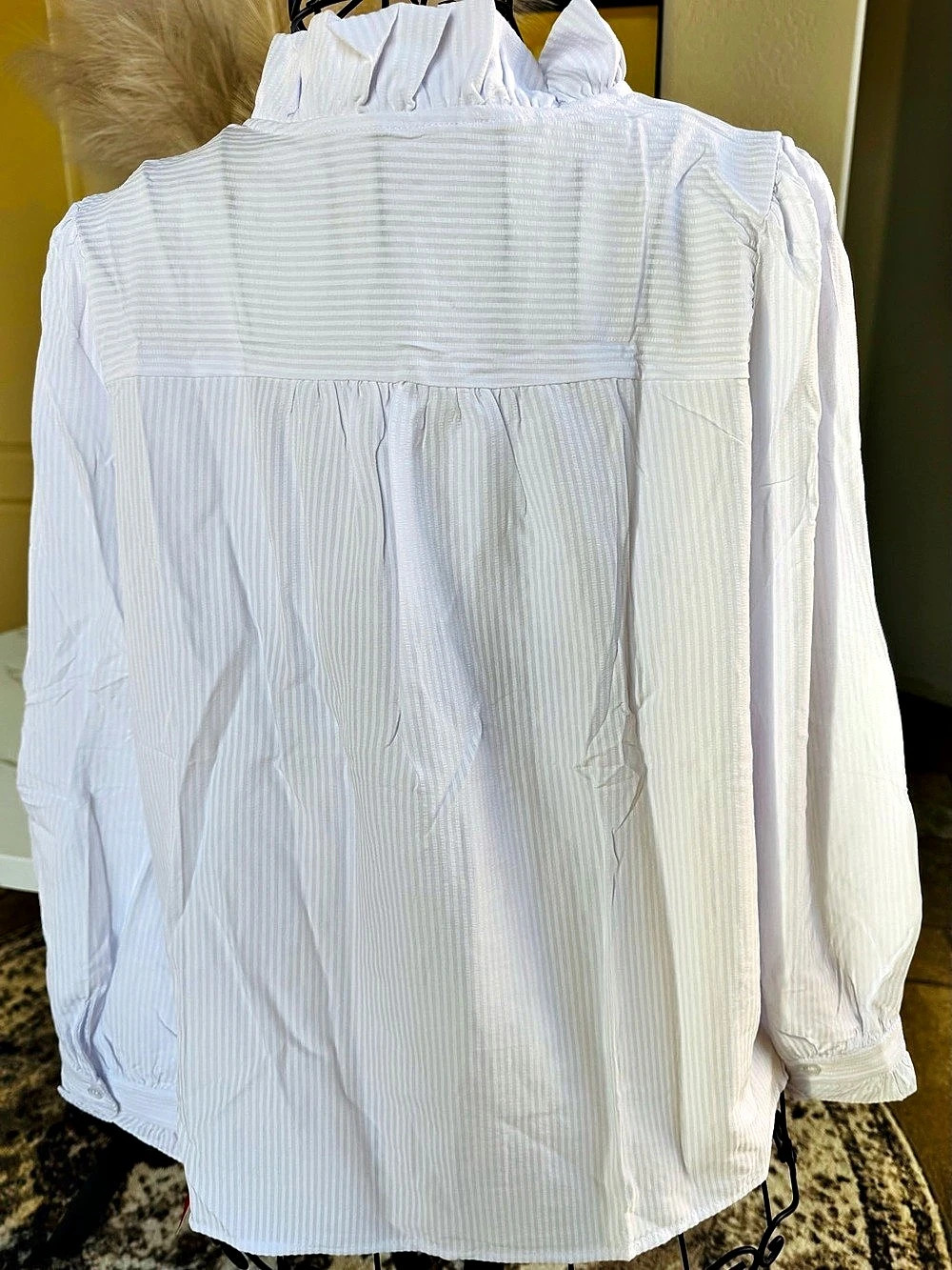 Chic Ruffle Pinstriped Blouse - Picture 6 of 9